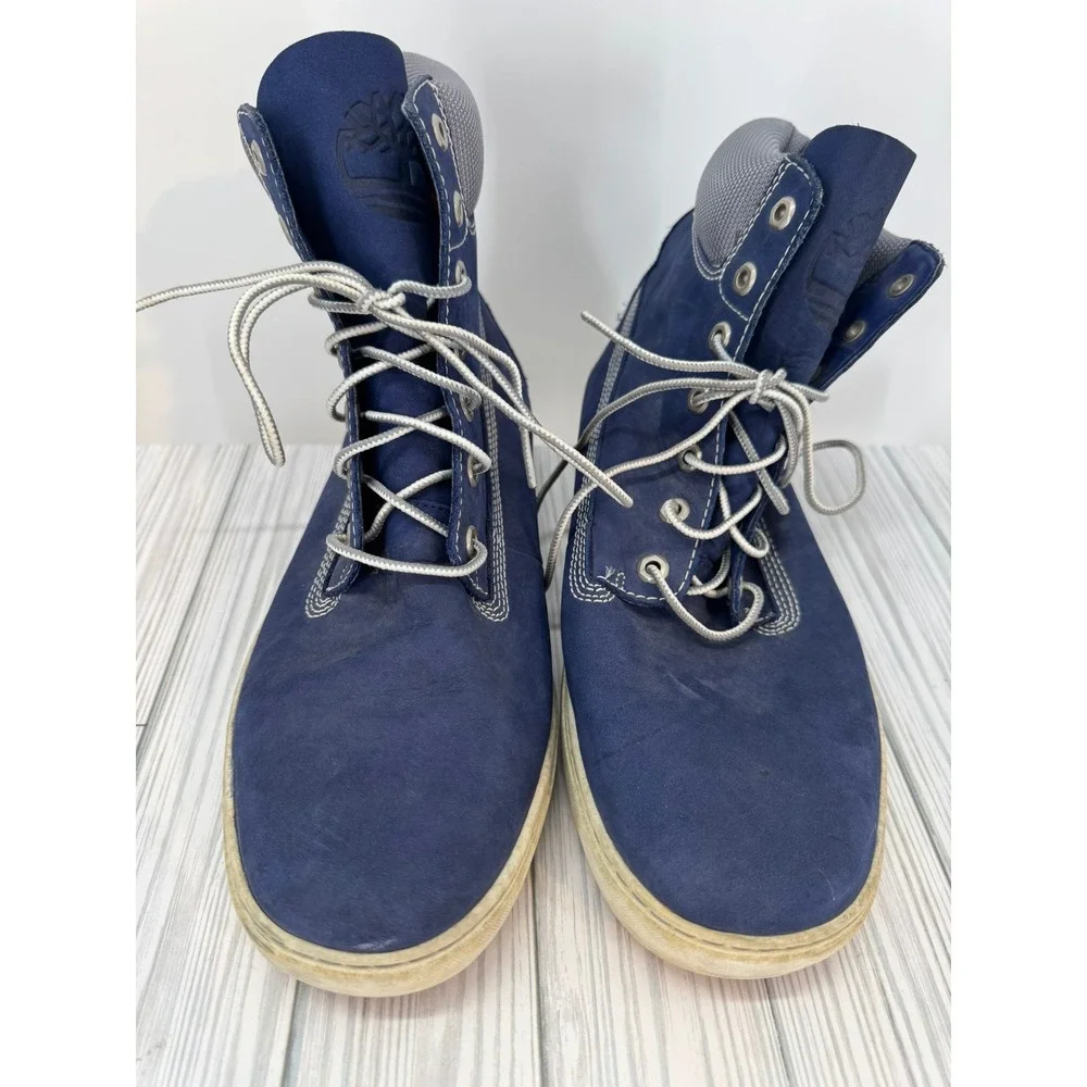 Mens Timberland Sneakers Leather Lace‎ Up Ankle High Top Blue Grey Shoes Sz 11.5